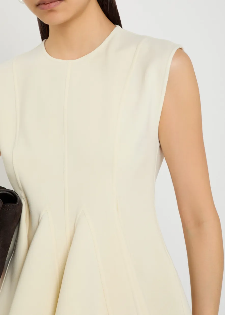 Double face flared-hem stretch-wool top
