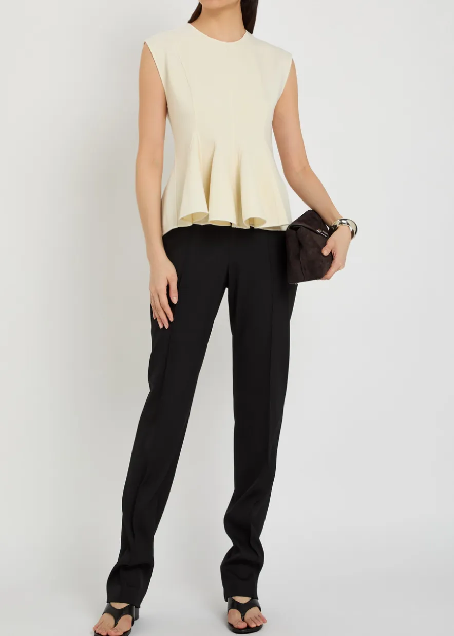 Double face flared-hem stretch-wool top