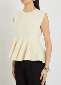 Double face flared-hem stretch-wool top