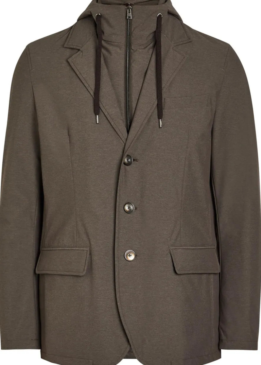 Double-layer hooded woven jacket