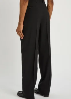 Double pleat wool-blend trousers
