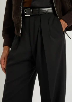 Double pleat wool-blend trousers