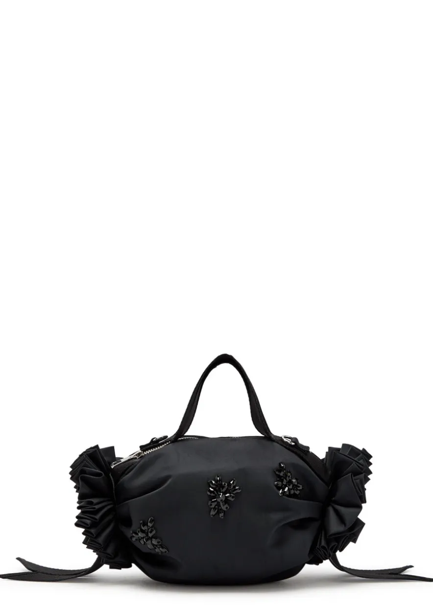 Double Ribbon Rosette mini nylon top handle bag
