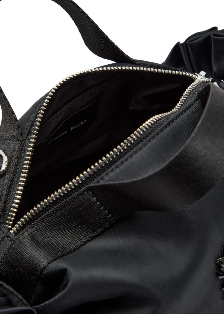 Double Ribbon Rosette mini nylon top handle bag