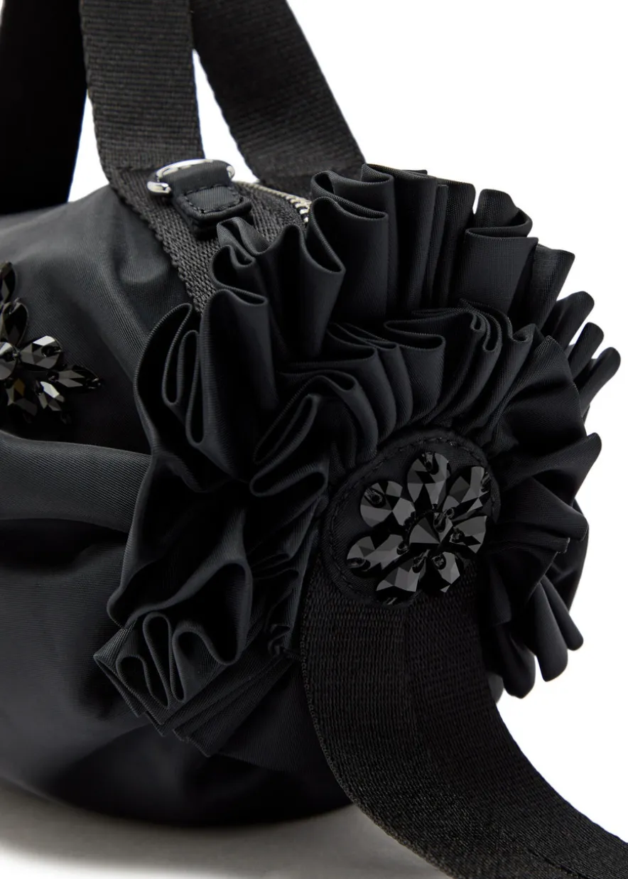 Double Ribbon Rosette mini nylon top handle bag