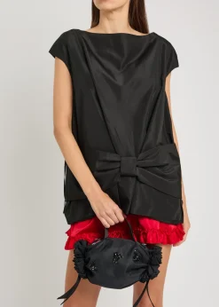 Double Ribbon Rosette mini nylon top handle bag