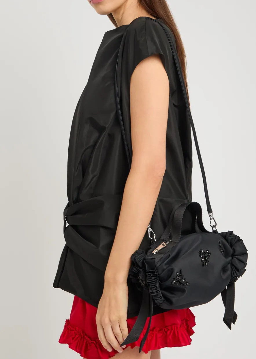 Double Ribbon Rosette mini nylon top handle bag