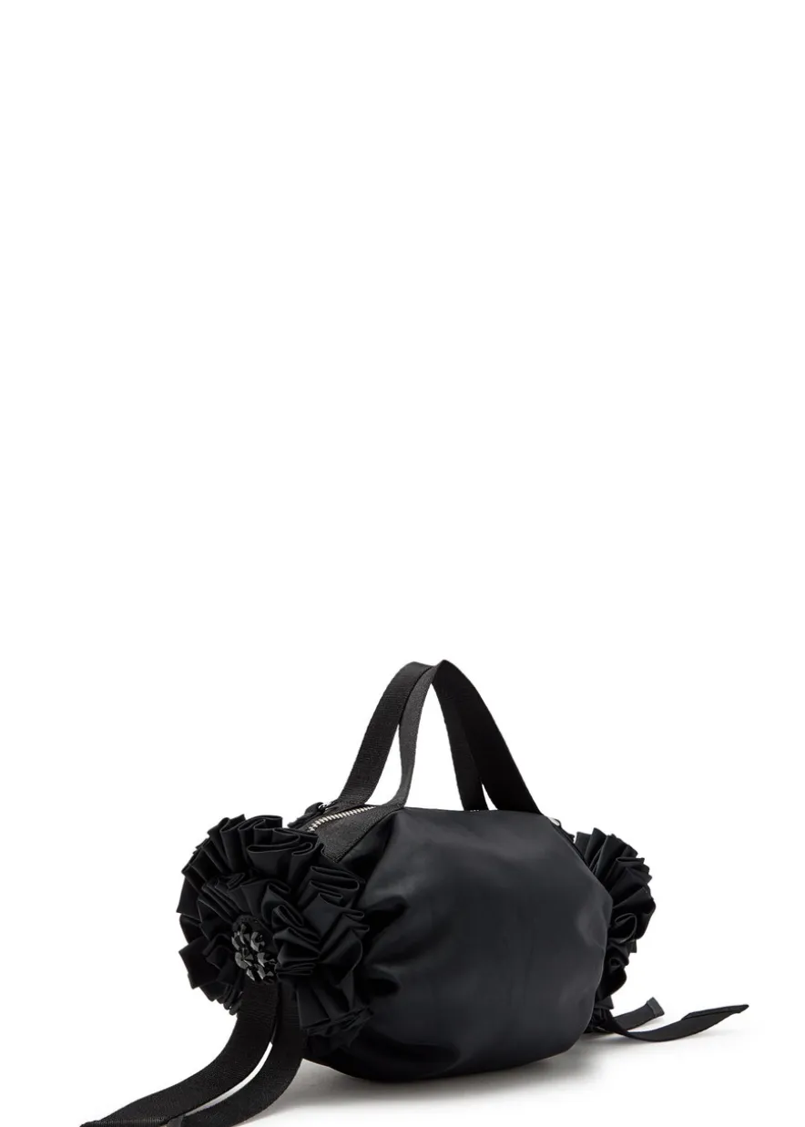 Double Ribbon Rosette mini nylon top handle bag