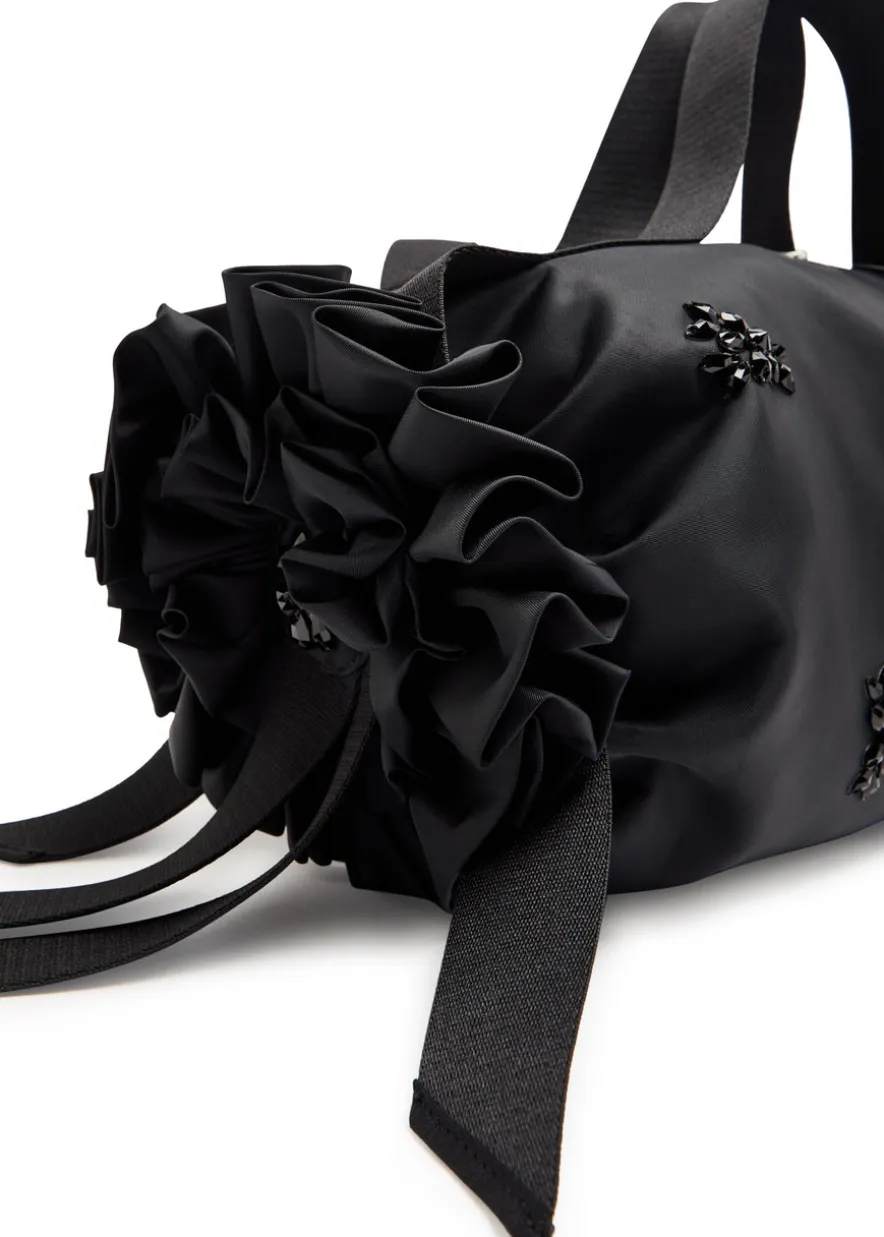 Double Ribbon Rosette nylon top handle bag