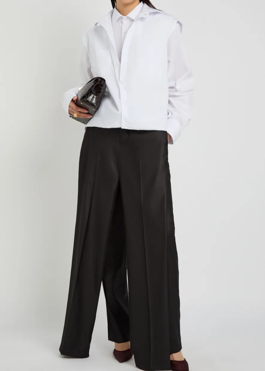 Double-shirt cotton-blend poplin midi dress
