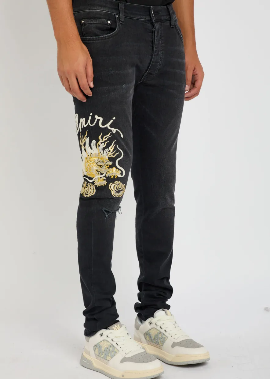 Dragon Repair embroidered slim-leg jeans