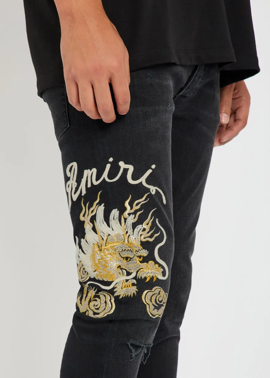 Dragon Repair embroidered slim-leg jeans