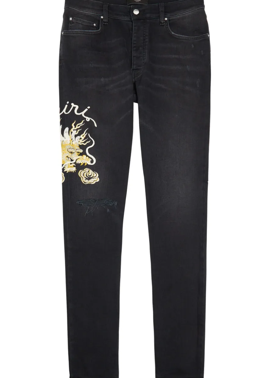 Dragon Repair embroidered slim-leg jeans