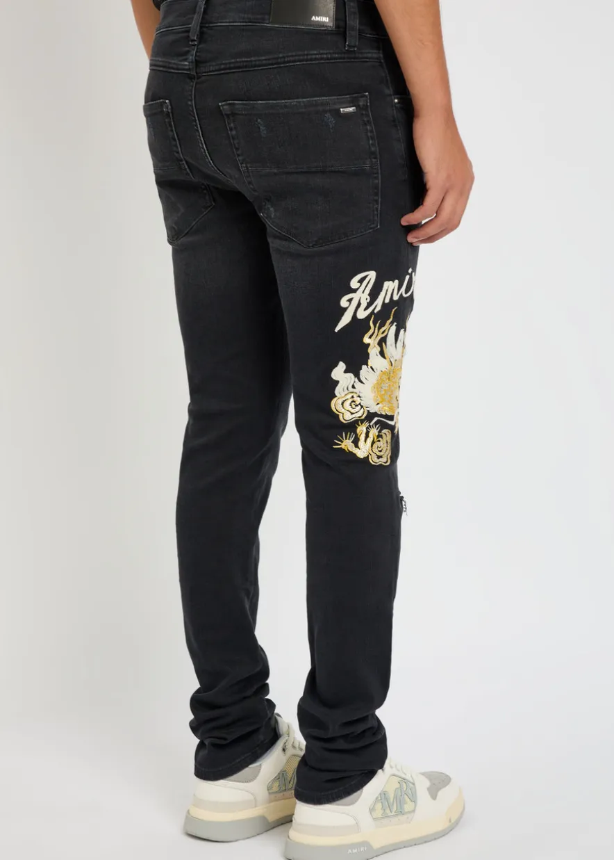 Dragon Repair embroidered slim-leg jeans