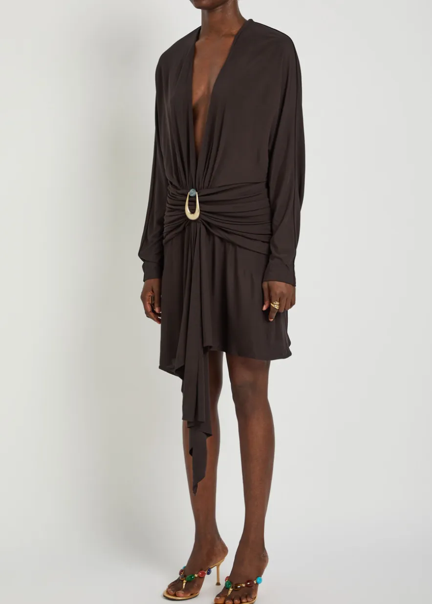 Draped asymmetric jersey midi dress