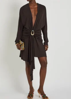 Draped asymmetric jersey midi dress