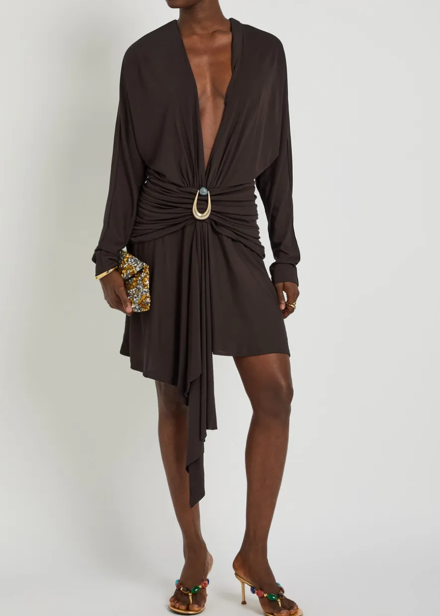 Draped asymmetric jersey midi dress