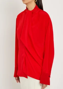 Draped asymmetric silk blouse