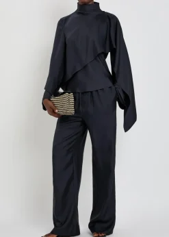 Draped asymmetric silk top