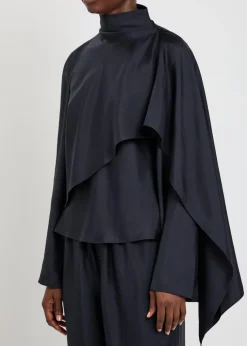 Draped asymmetric silk top
