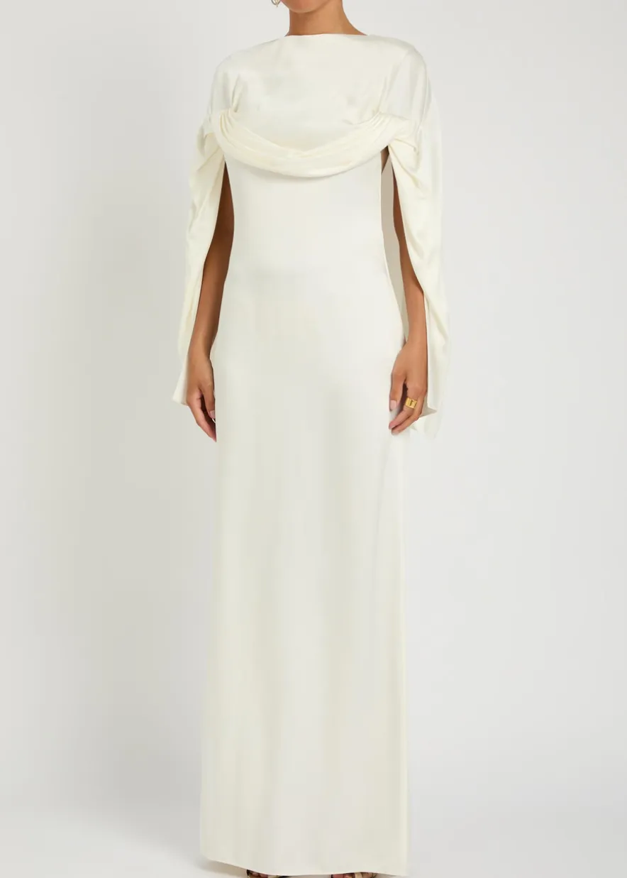 Draped cape-effect satin-crepe gown