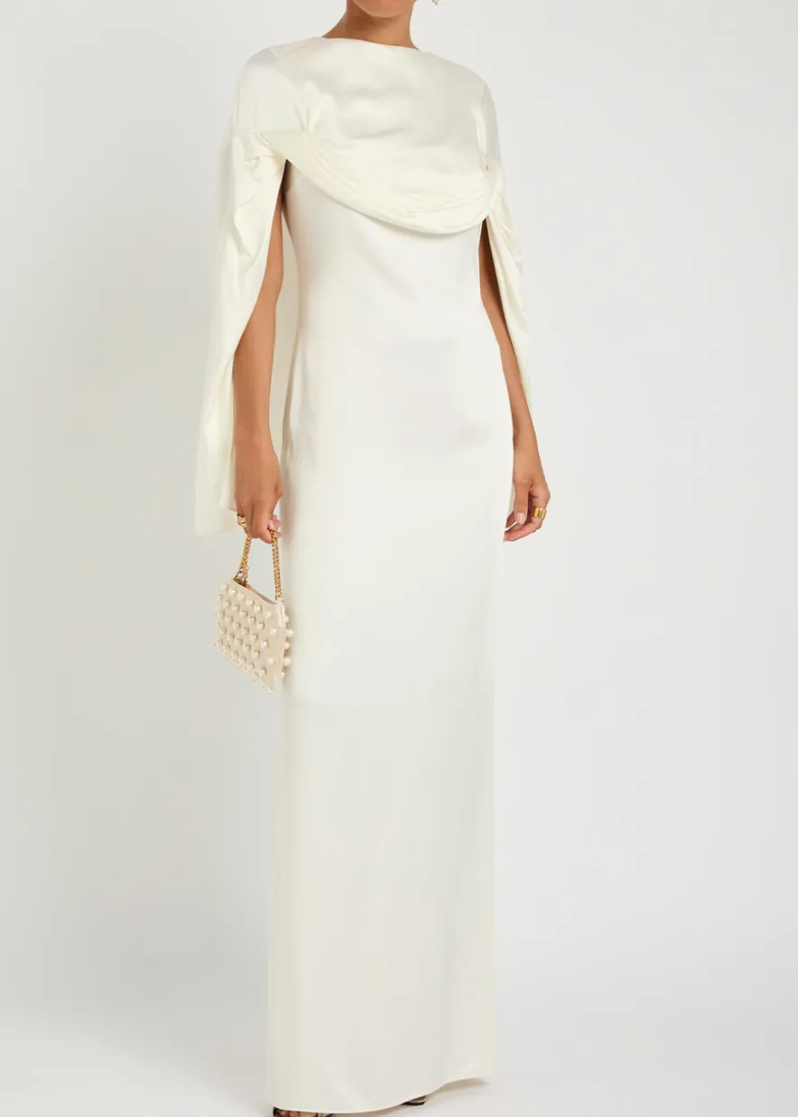 Draped cape-effect satin-crepe gown