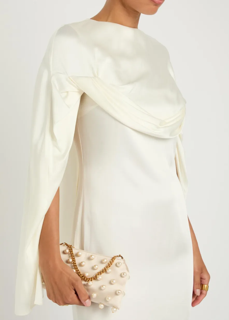 Draped cape-effect satin-crepe gown