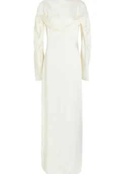 Draped cape-effect satin-crepe gown