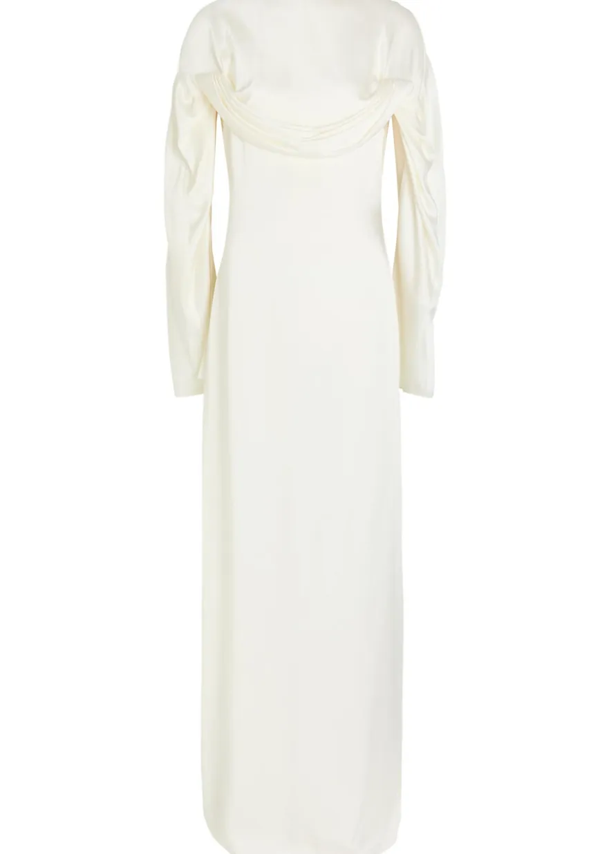 Draped cape-effect satin-crepe gown