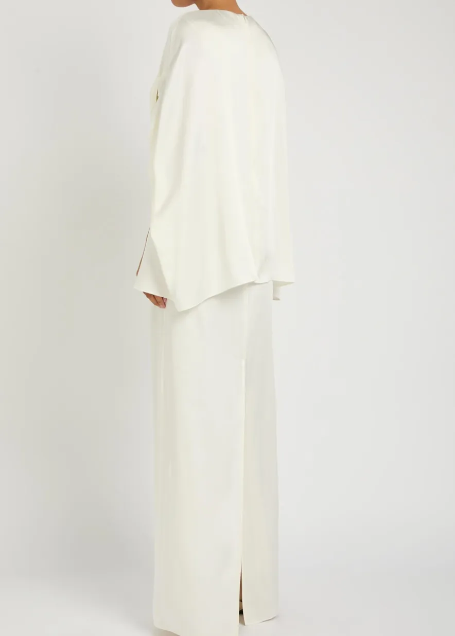 Draped cape-effect satin-crepe gown