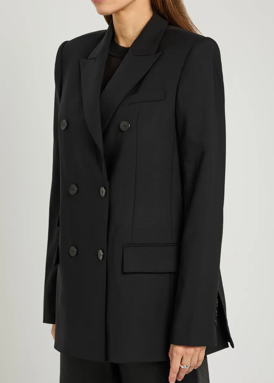 Draped double-breasted wool blazer