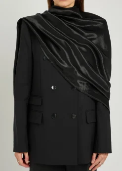 Draped double-breasted wool blazer