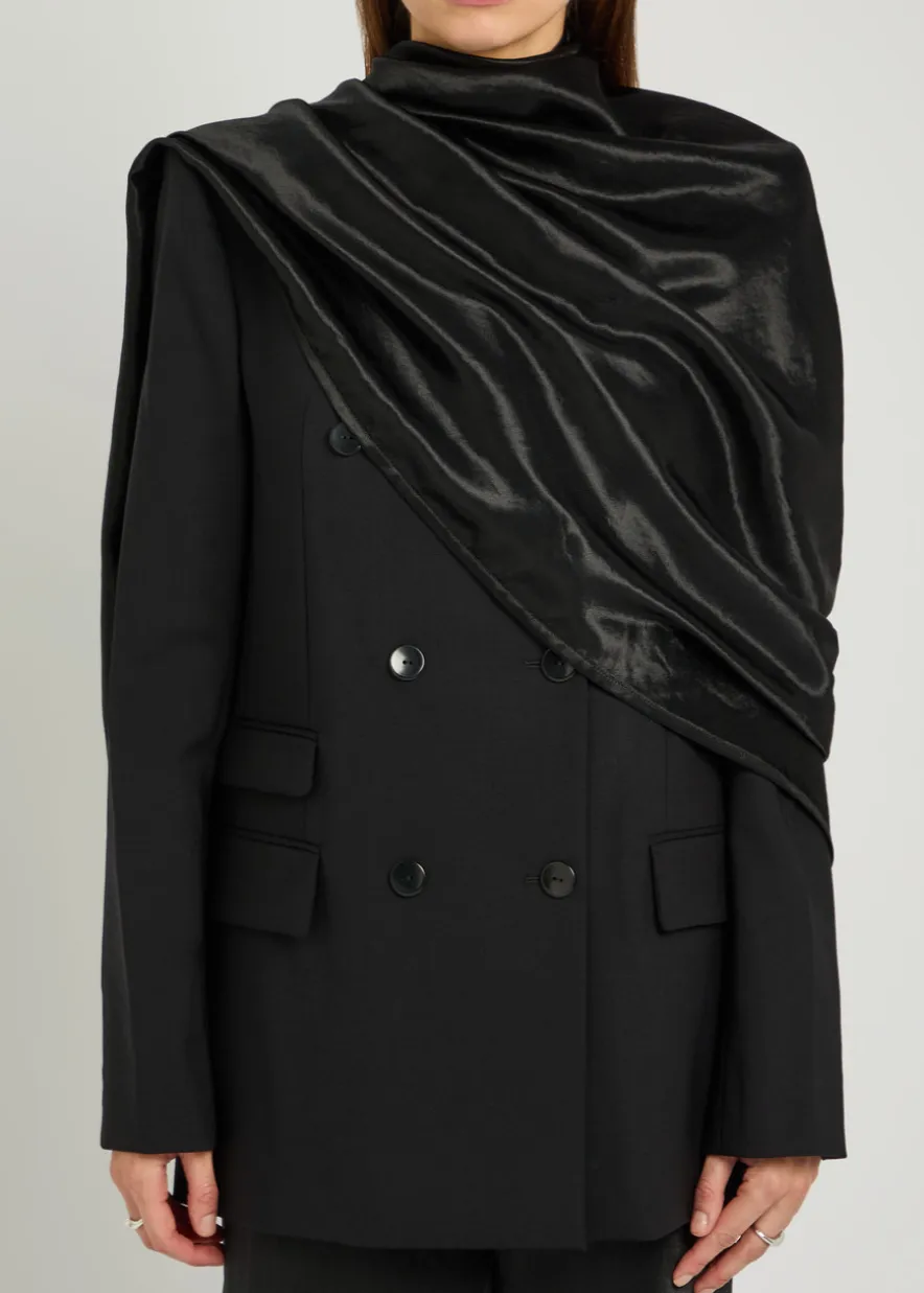 Draped double-breasted wool blazer
