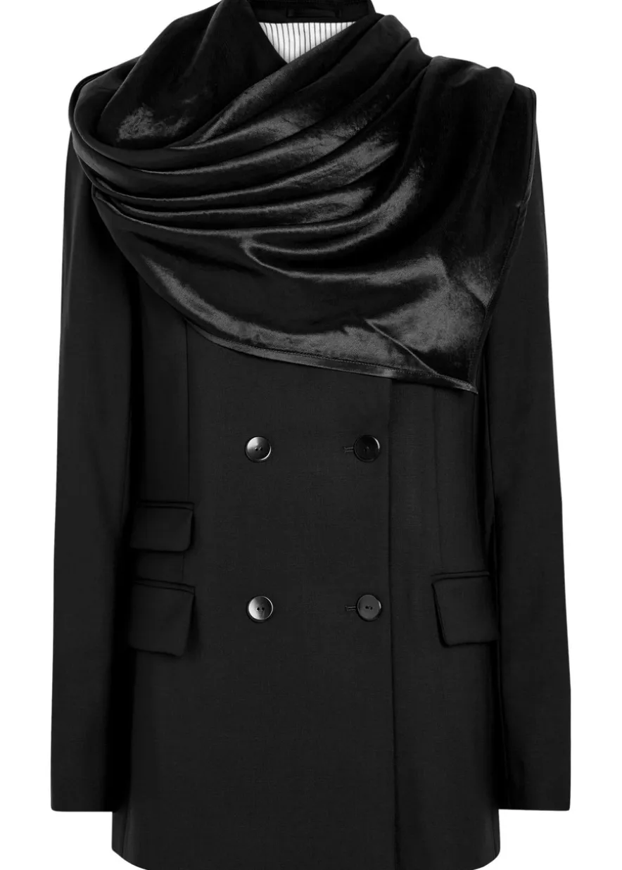 Draped double-breasted wool blazer