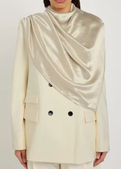 Draped double-breasted wool blazer