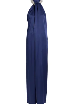 Draped faux pearl-embellished satin jumpsuit