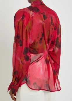 Draped floral silk-chiffon blouse