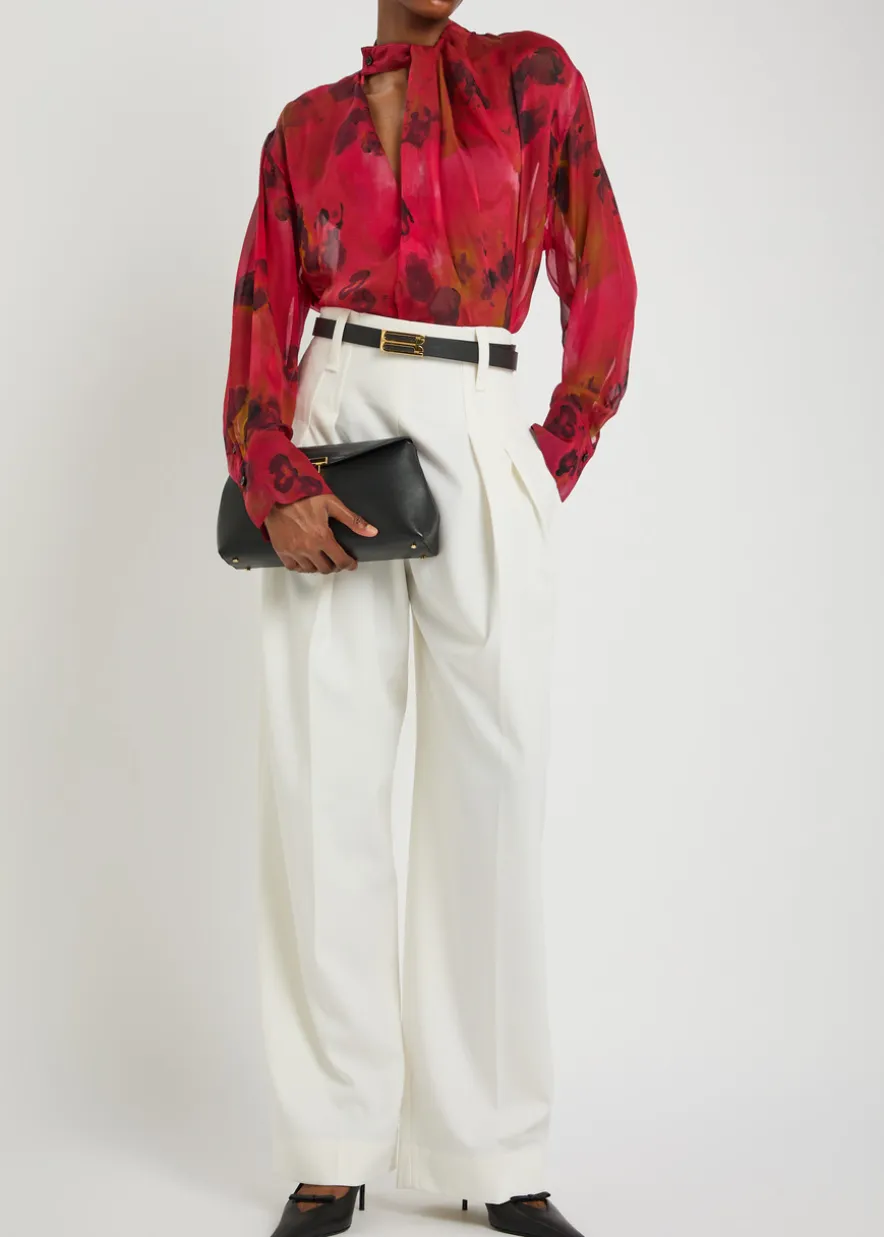 Draped floral silk-chiffon blouse