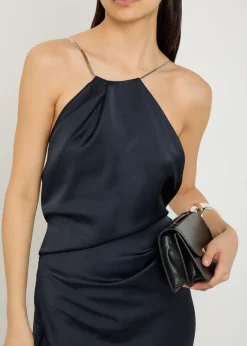 Draped halterneck satin-crepe gown