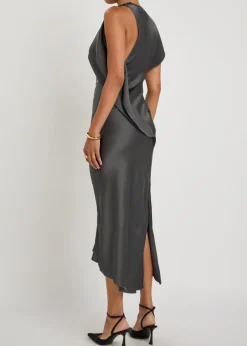 Draped satin-crepe midi dress