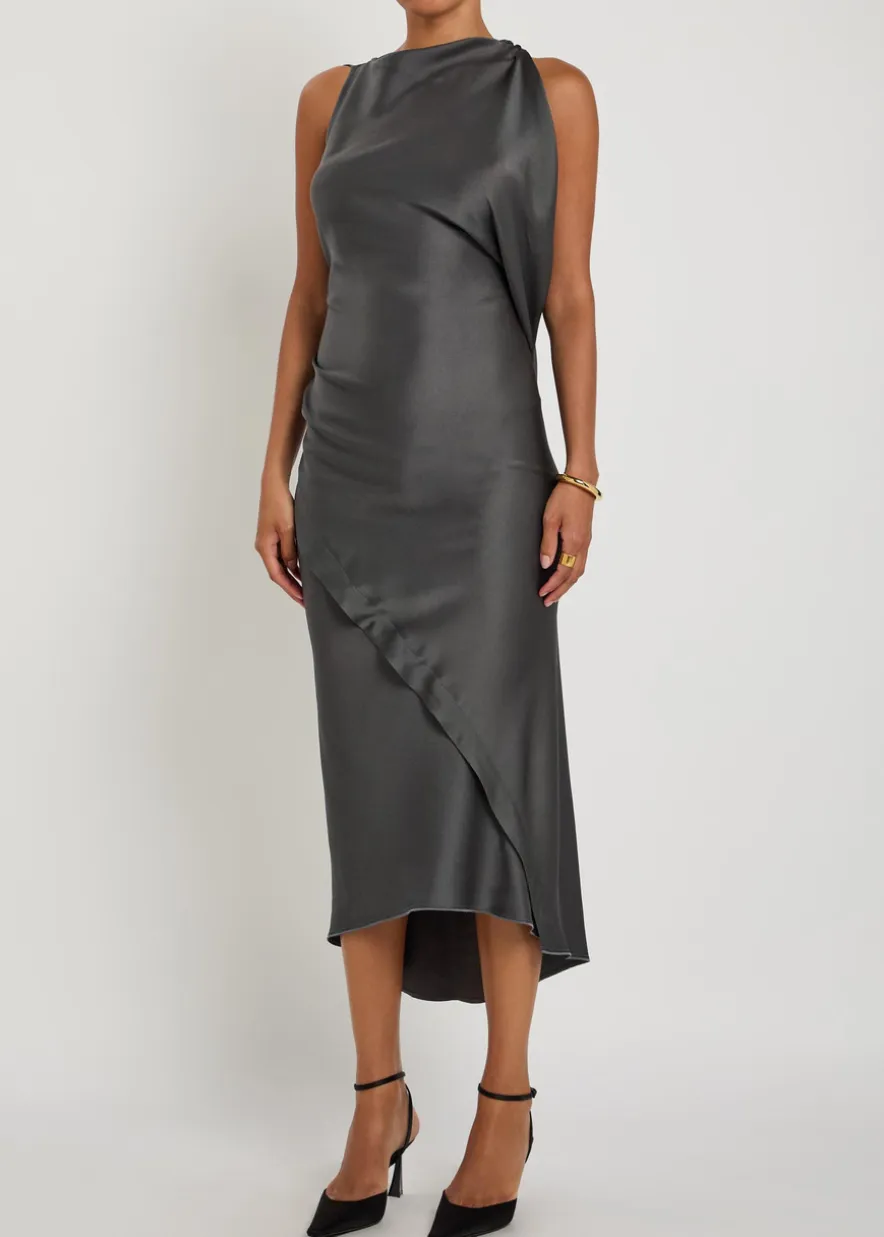 Draped satin-crepe midi dress
