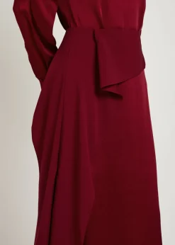 Draped satin midi skirt