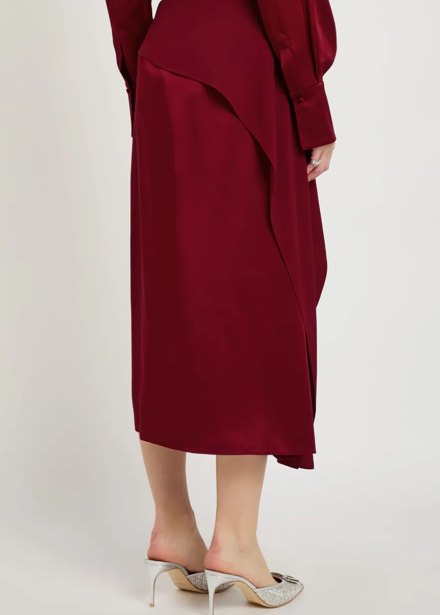 Draped satin midi skirt