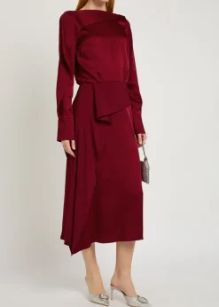 Draped satin midi skirt