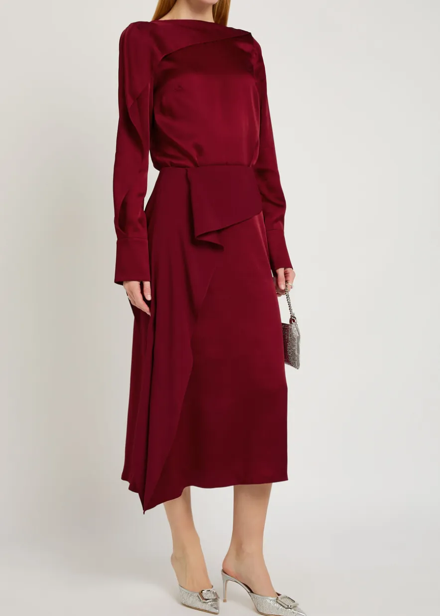 Draped satin midi skirt