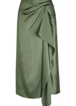 Draped satin midi skirt