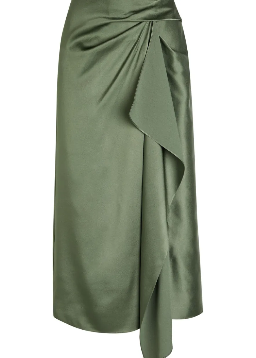 Draped satin midi skirt