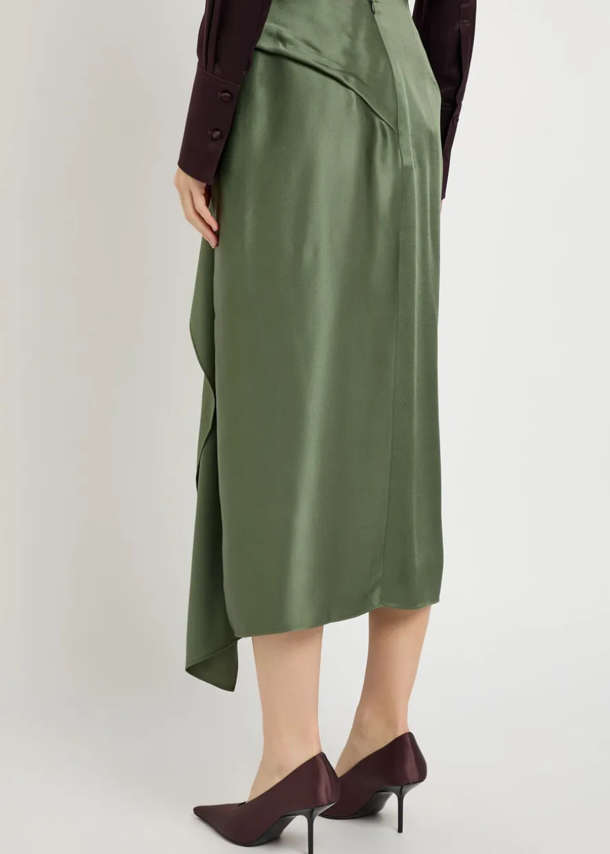 Draped satin midi skirt