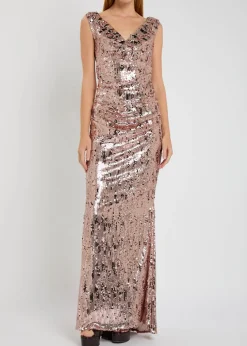 Draped sequin-embellished gown
