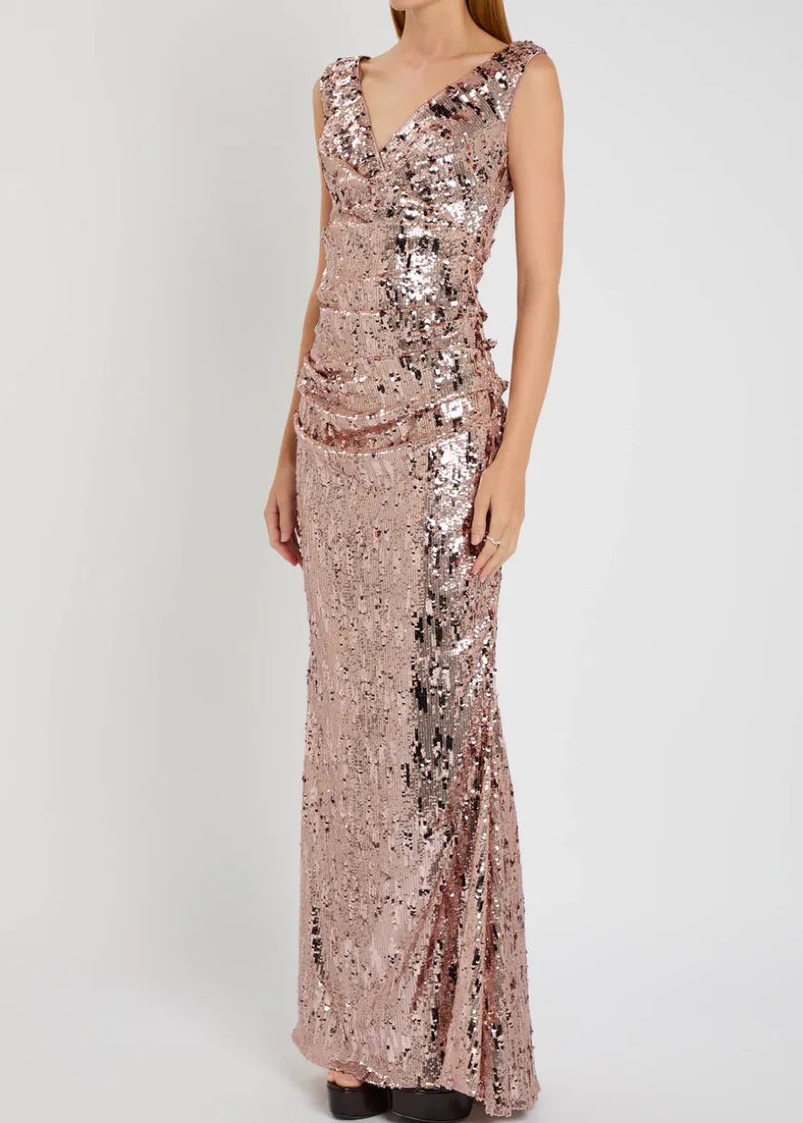 Draped sequin-embellished gown